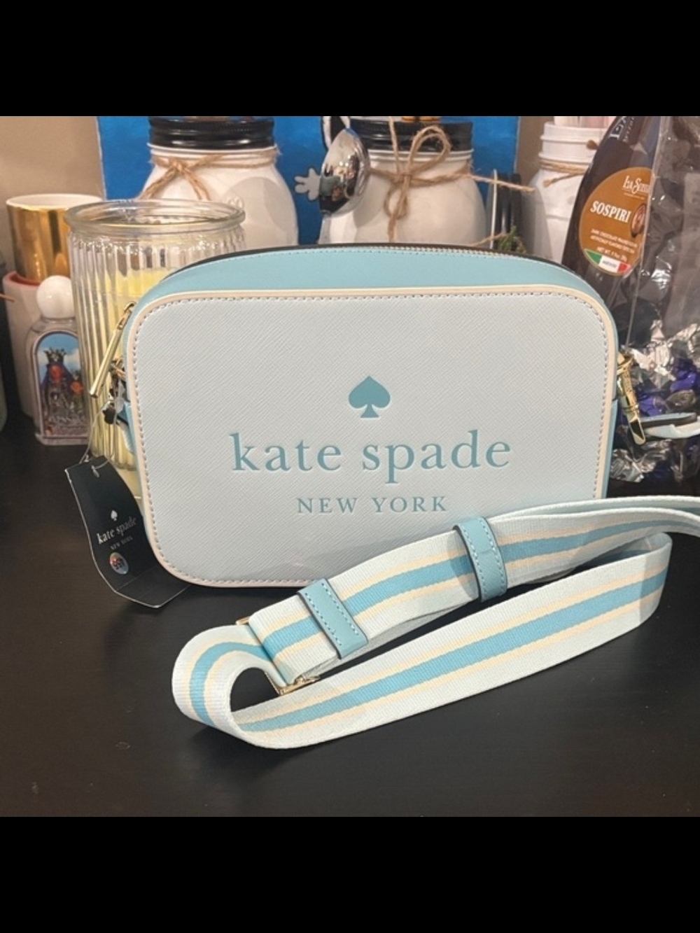 Kate Spade Light Blue White Striped Crossbody